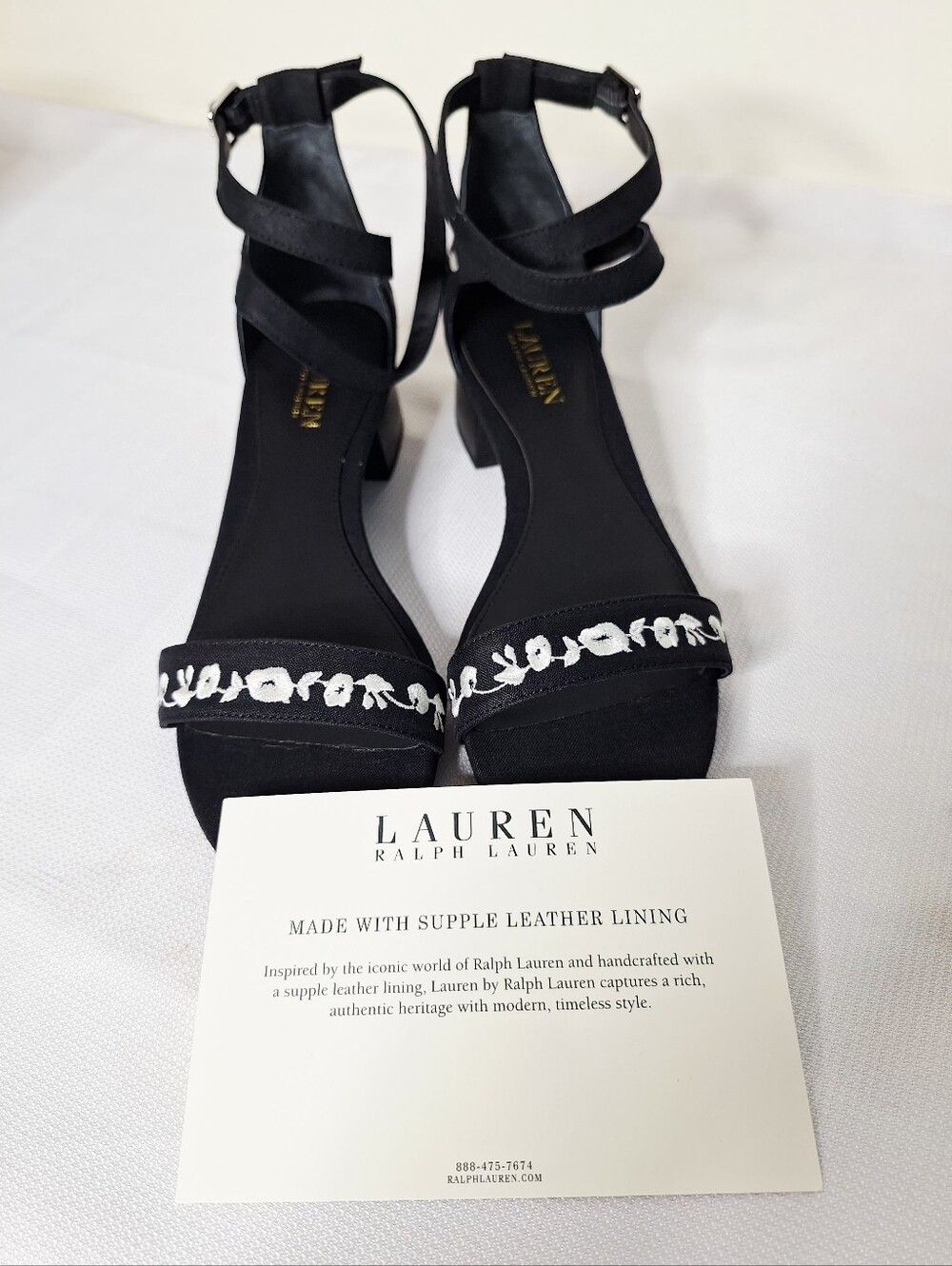 NWB Lauren Ralph Lauren "Leather & Linen" The Bethan II, Ankle Strap, Sandle.